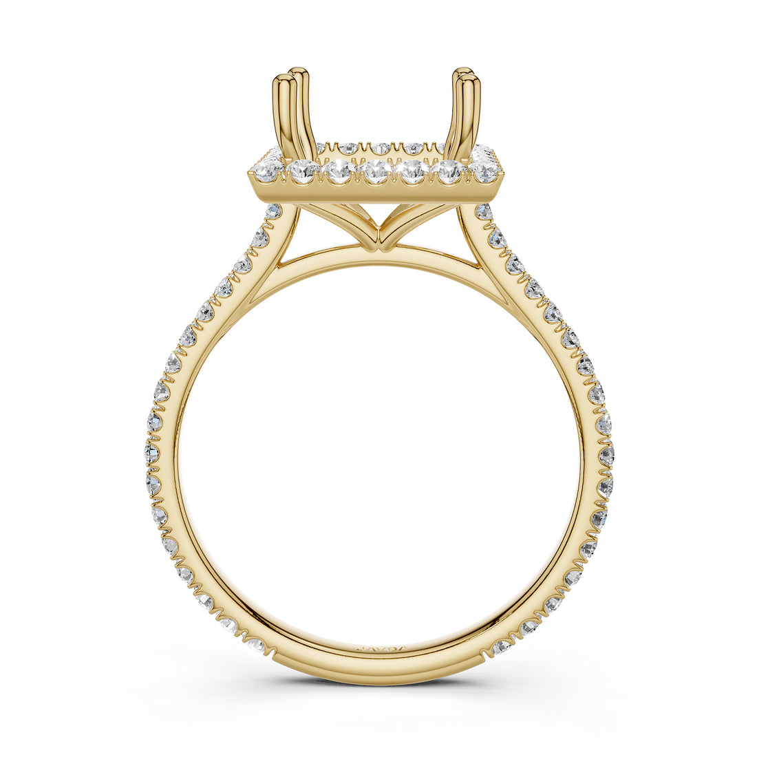 French U Pave Set Halo Semi Mount Lab Grown Diamond Engagement Ring 0.54 Ct.