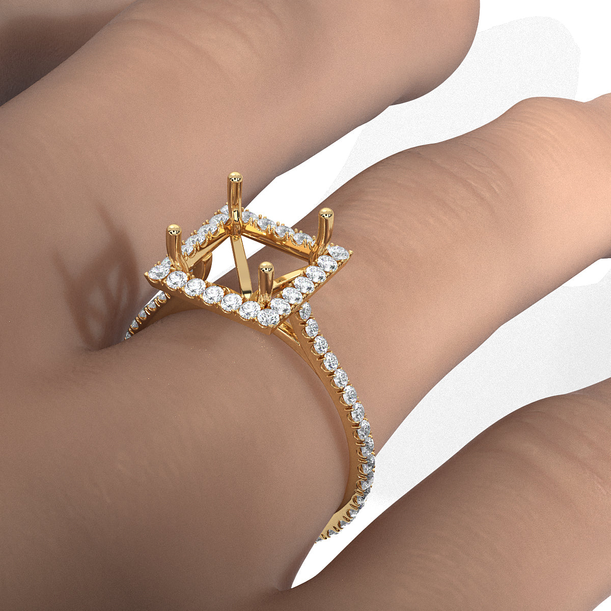 French U Pave Set Halo Semi Mount Lab Grown Diamond Engagement Ring 0.54 Ct.