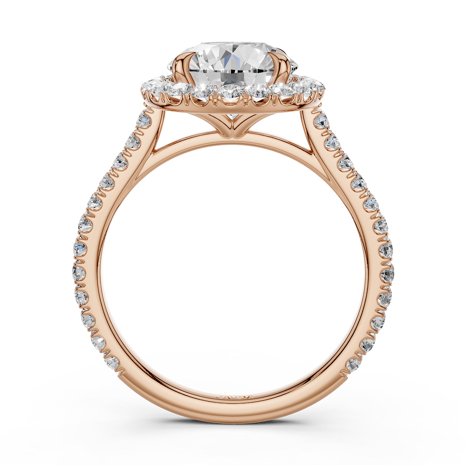 French U Pave Set Halo Lab Grown Diamond Round Engagement Ring