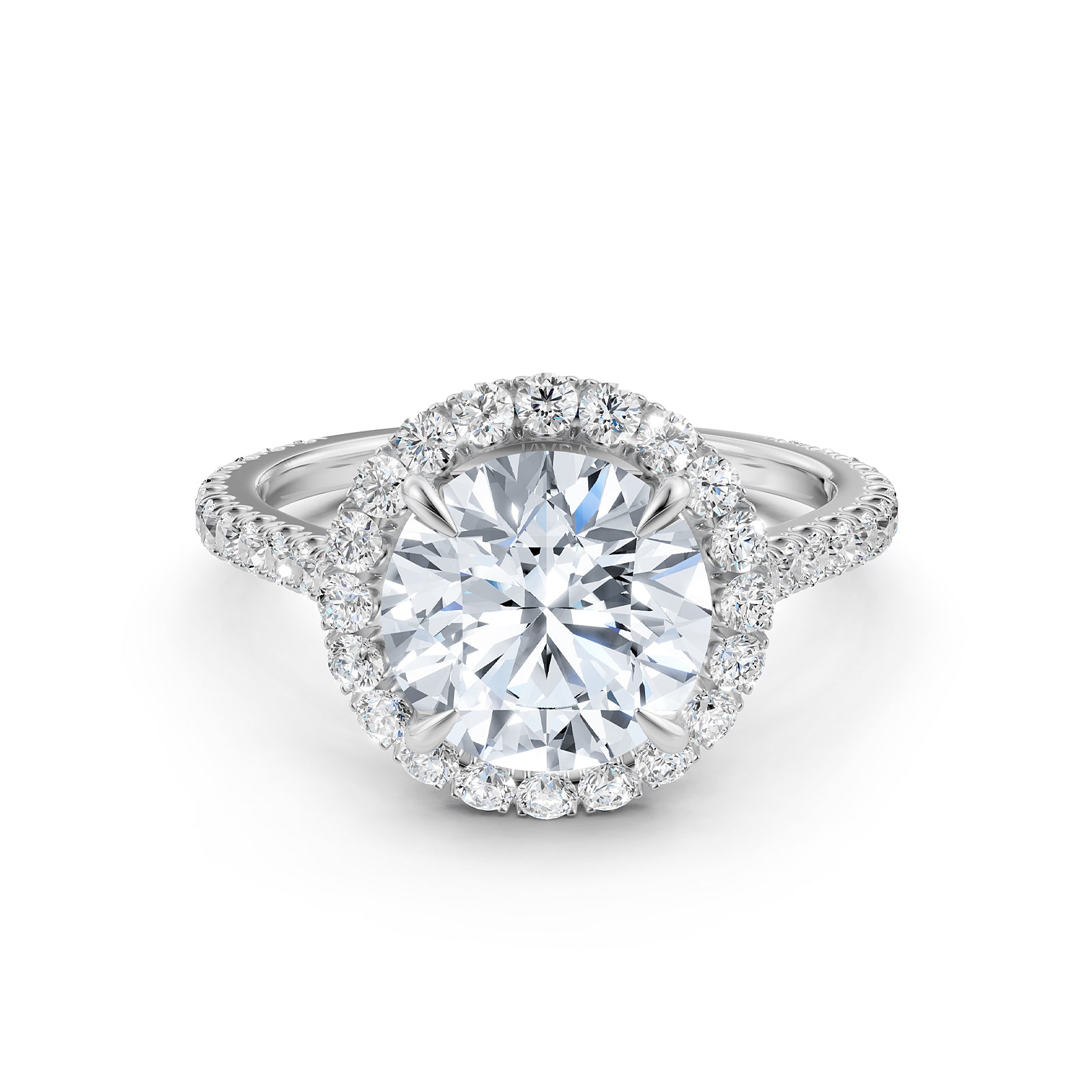 French U Pave Set Halo Lab Grown Diamond Round Engagement Ring