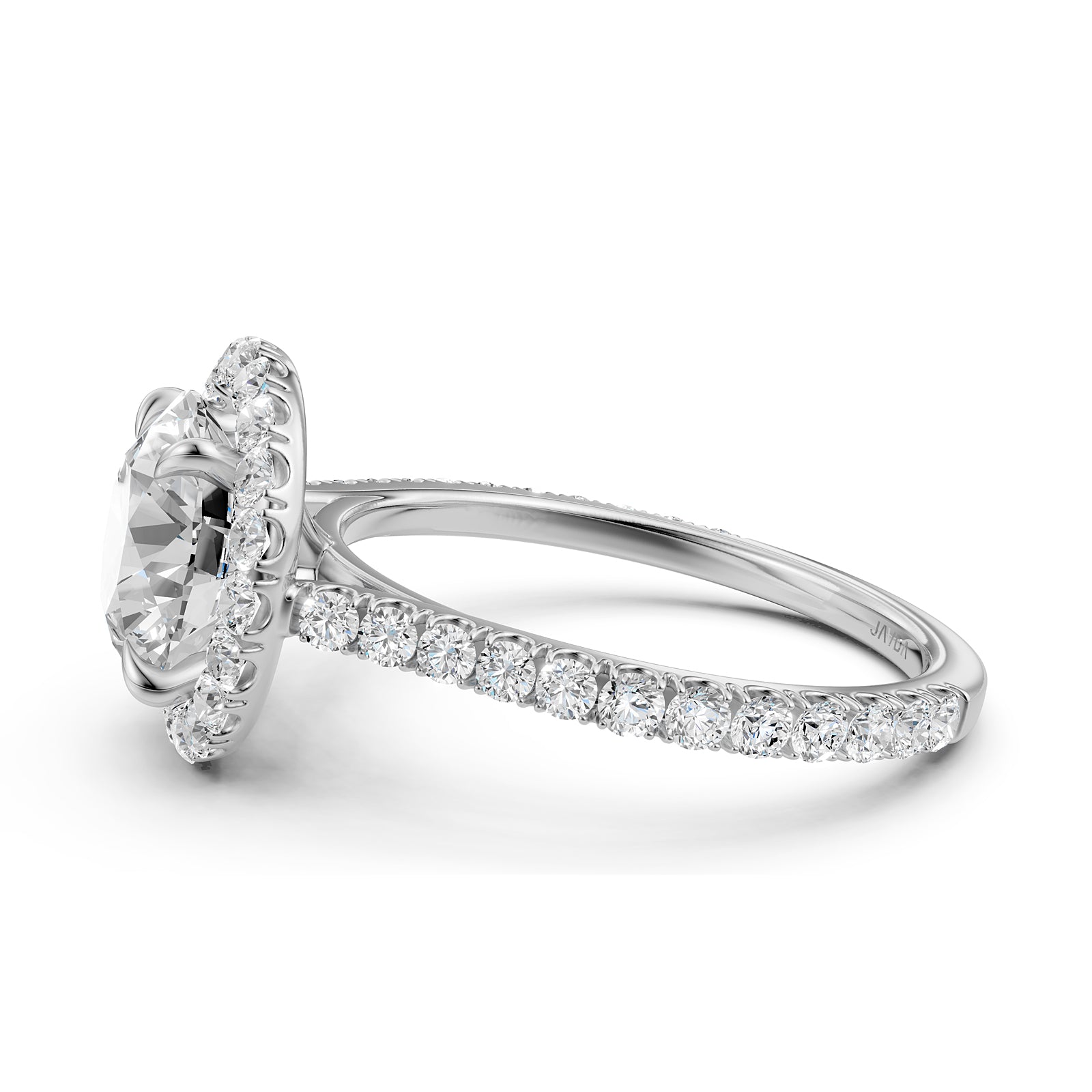 French U Pave Set Halo Lab Grown Diamond Round Engagement Ring