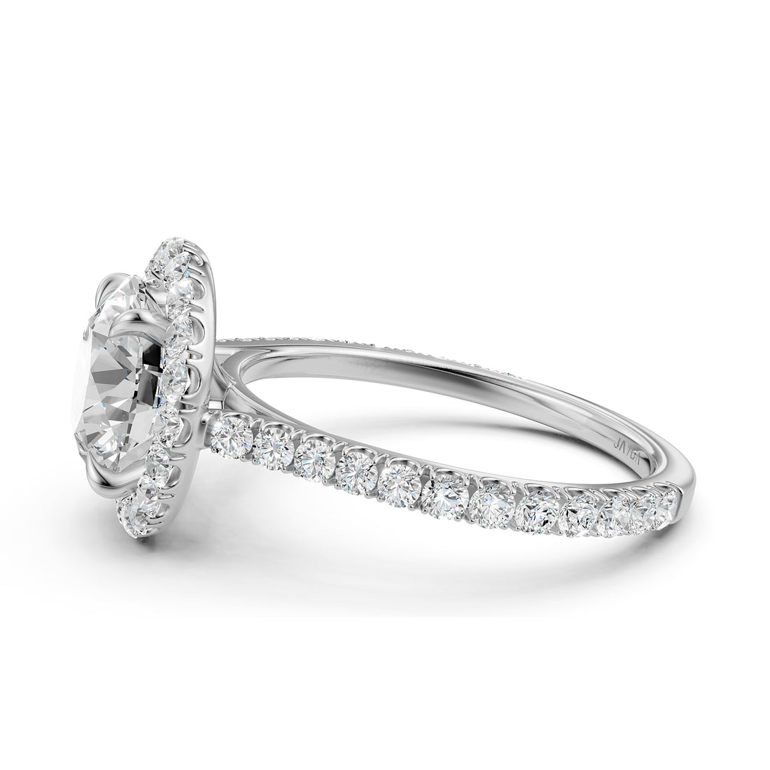 French U Pave Set Halo Lab Grown Diamond Round Engagement Ring