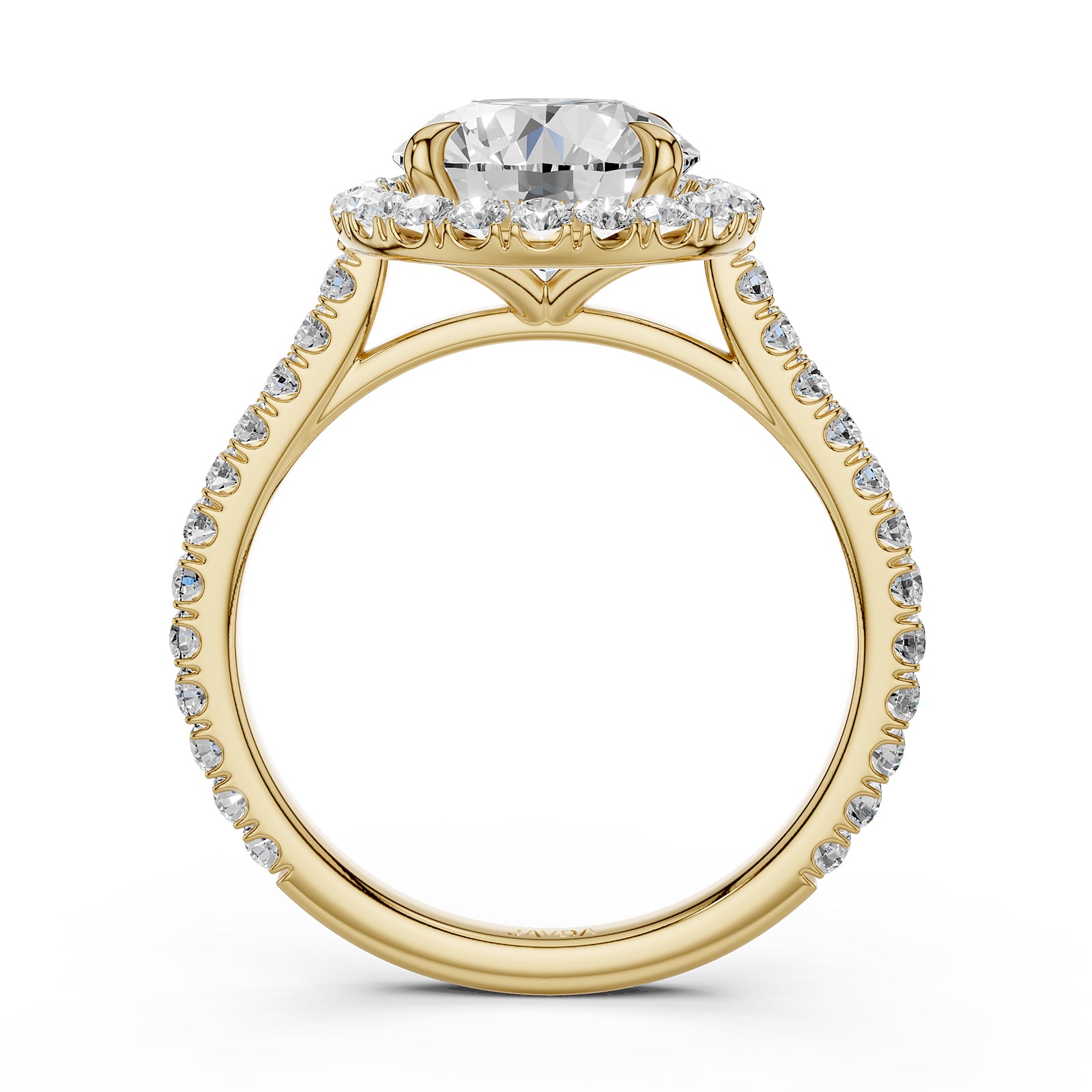 French U Pave Set Halo Lab Grown Diamond Round Engagement Ring