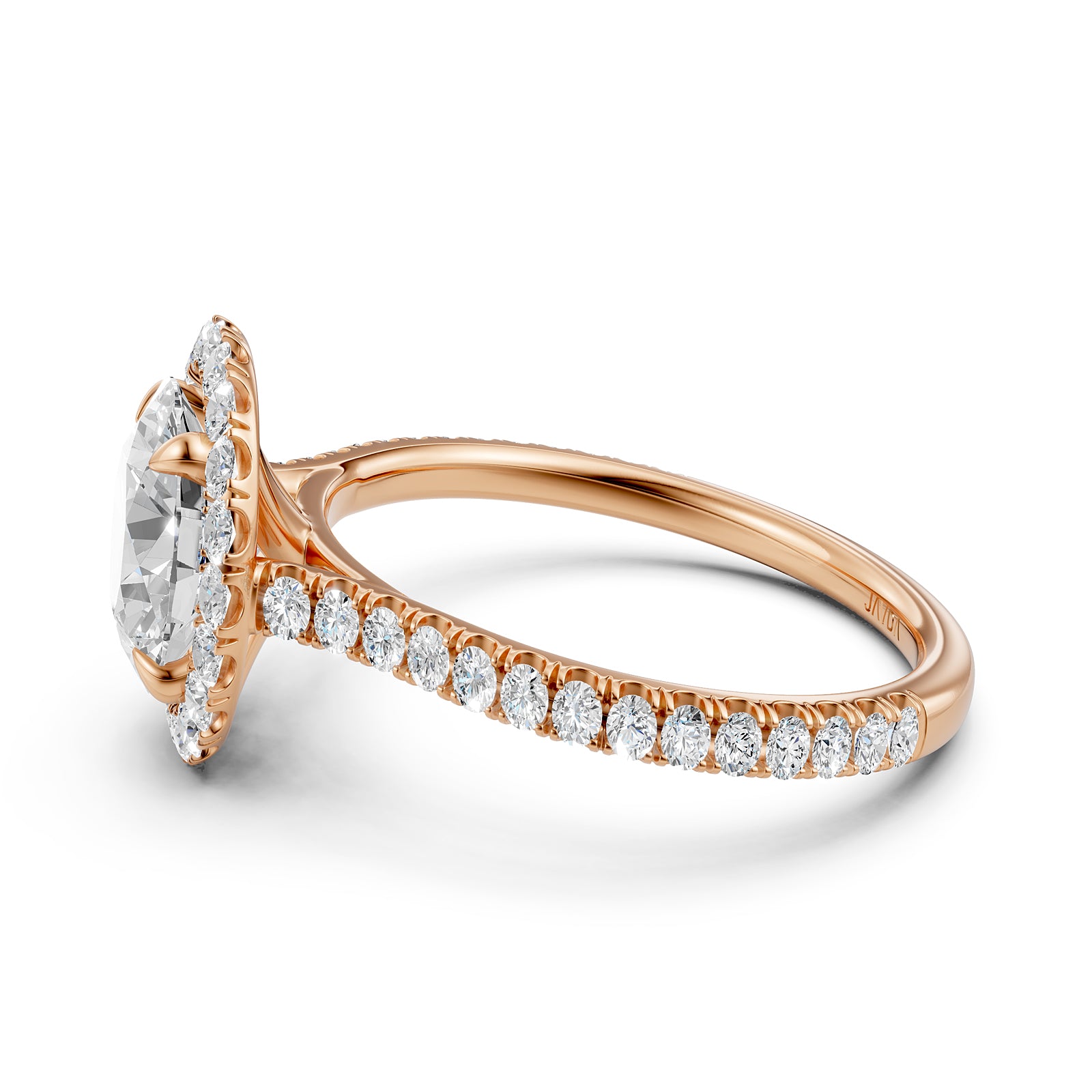 French U Pave Set Halo Lab Grown Diamond Round Engagement Ring