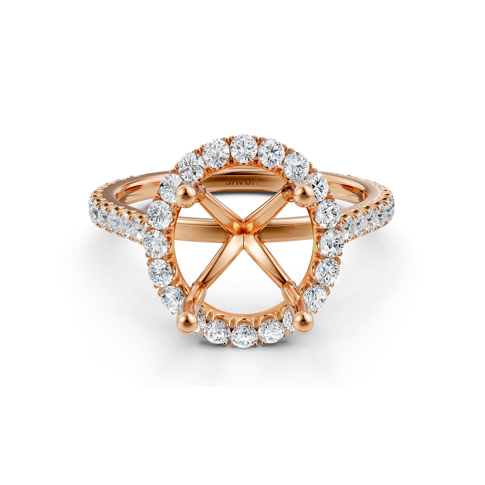 French U Pave Set Halo Semi Mount Lab Grown Diamond Engagement Ring 0.54 Ct.