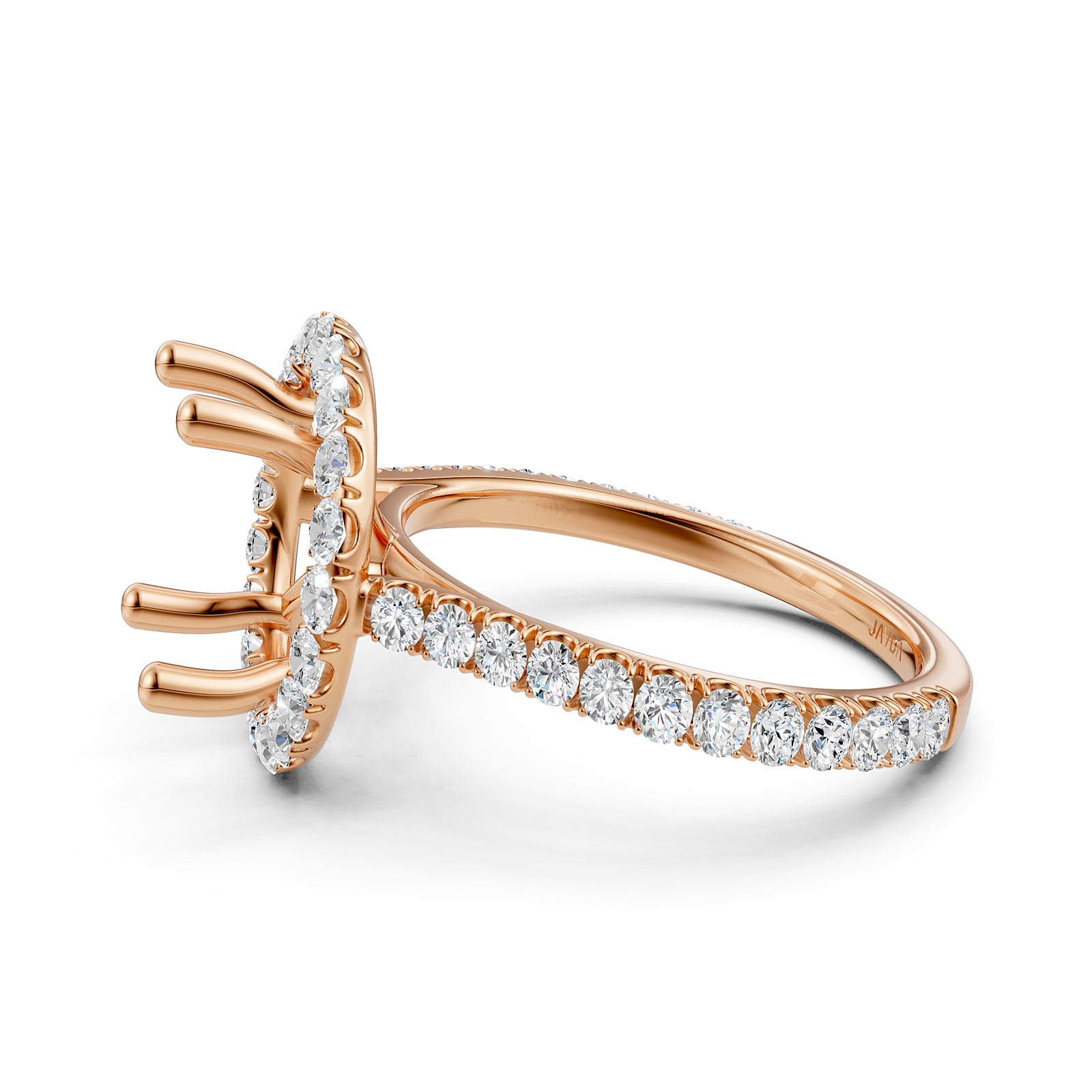 French U Pave Set Halo Semi Mount Lab Grown Diamond Engagement Ring 0.54 Ct.