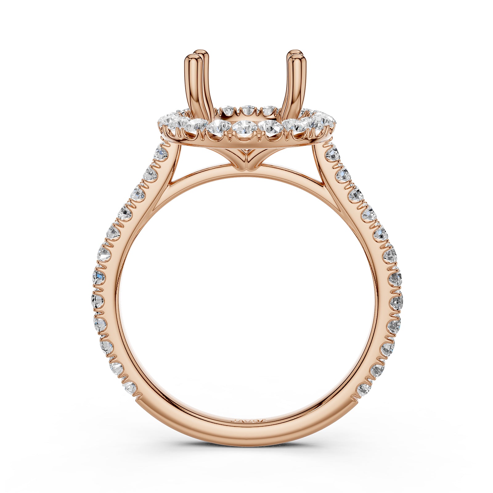 French U Pave Set Halo Semi Mount Lab Grown Diamond Engagement Ring 0.54 Ct.