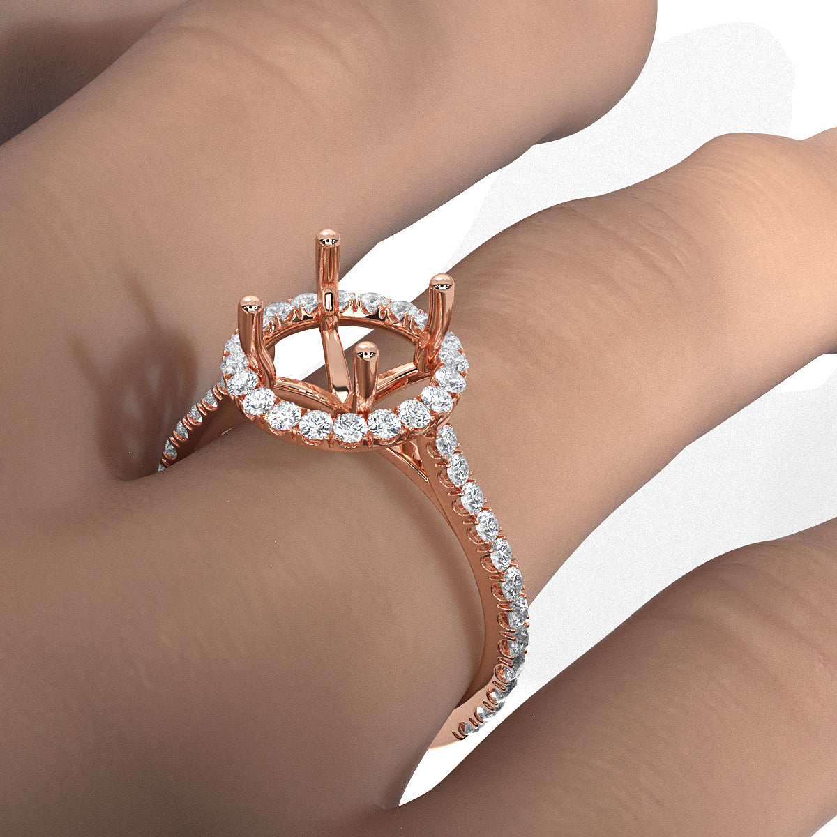 French U Pave Set Halo Semi Mount Lab Grown Diamond Engagement Ring 0.54 Ct.