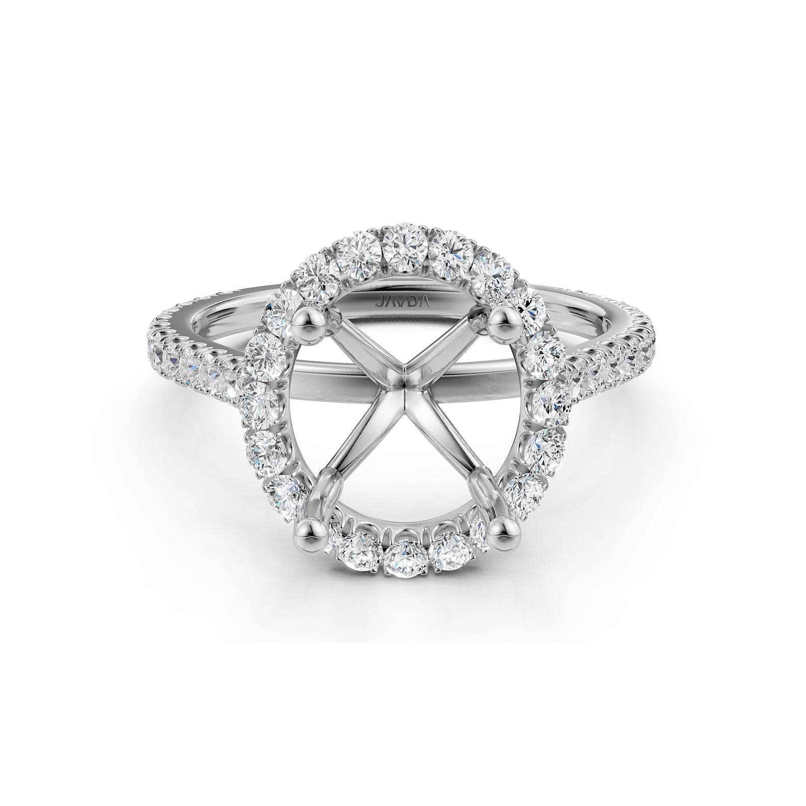 French U Pave Set Halo Semi Mount Lab Grown Diamond Engagement Ring 0.54 Ct.