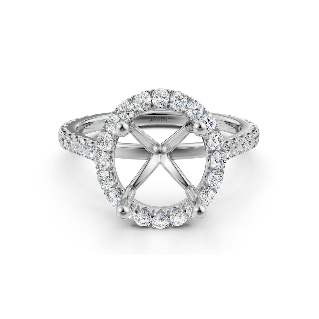 French U Pave Set Halo Semi Mount Lab Grown Diamond Engagement Ring 0.54 Ct.