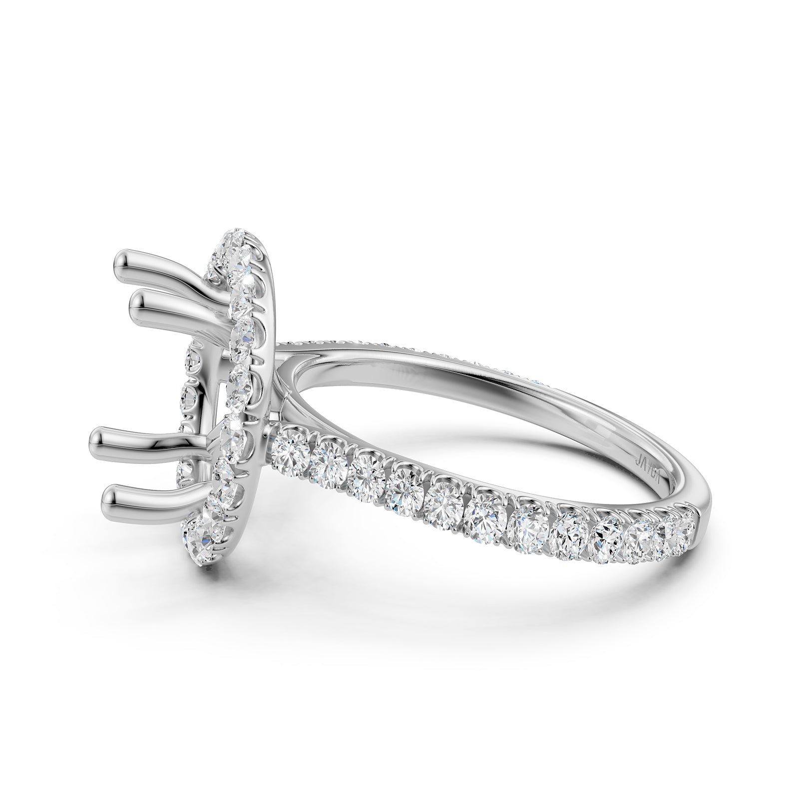 French U Pave Set Halo Semi Mount Lab Grown Diamond Engagement Ring 0.54 Ct.