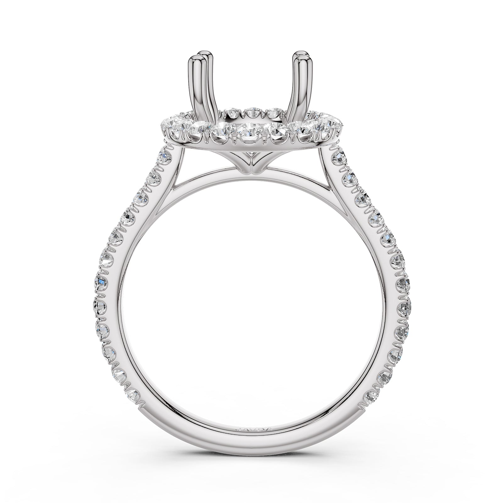 French U Pave Set Halo Semi Mount Lab Grown Diamond Engagement Ring 0.54 Ct.