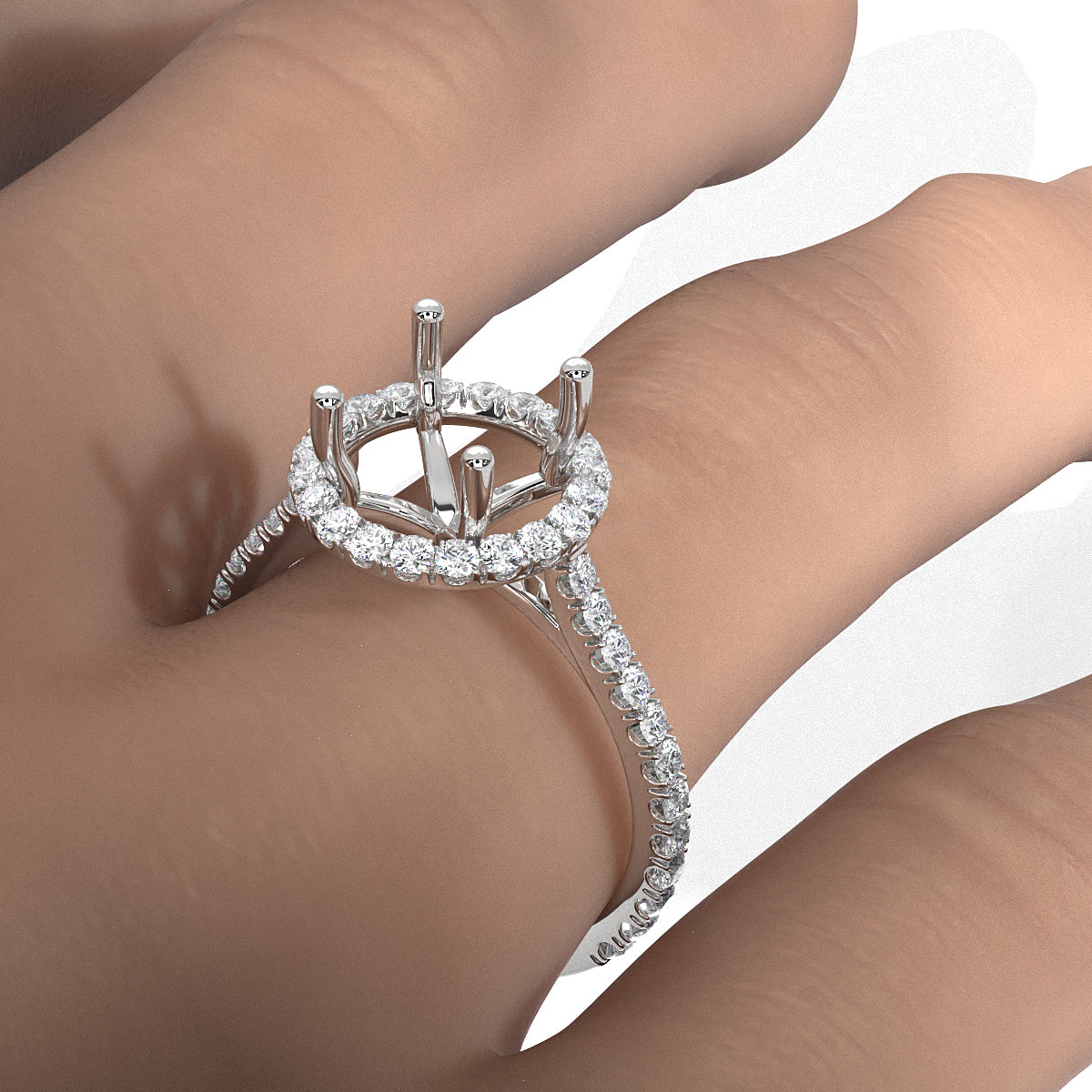 French U Pave Set Halo Semi Mount Lab Grown Diamond Engagement Ring 0.54 Ct.