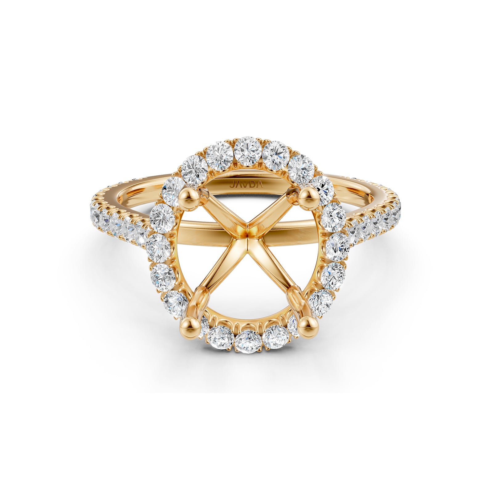 French U Pave Set Halo Semi Mount Lab Grown Diamond Engagement Ring 0.54 Ct.