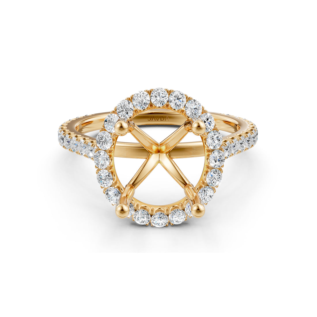 French U Pave Set Halo Semi Mount Lab Grown Diamond Engagement Ring 0.54 Ct.