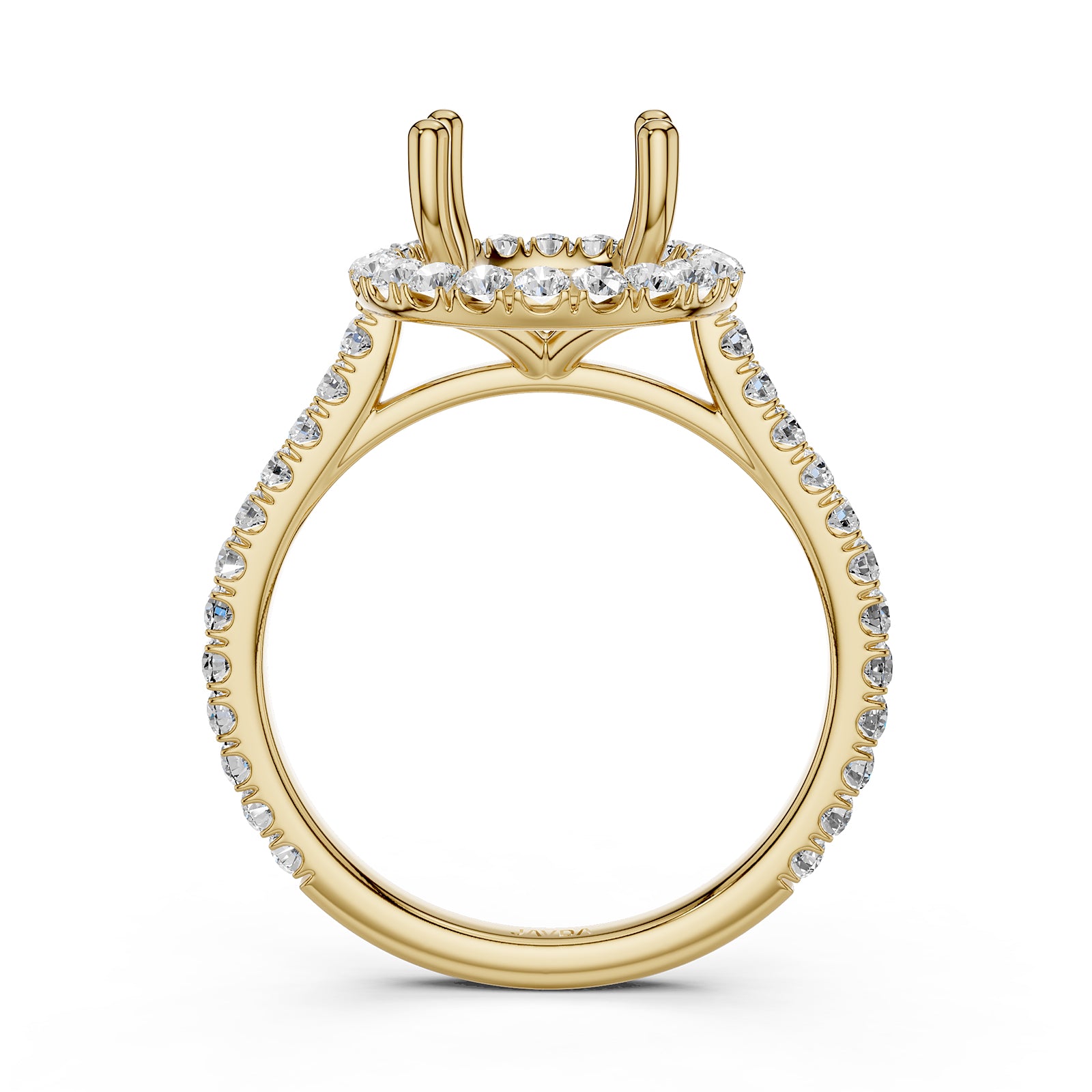 French U Pave Set Halo Semi Mount Lab Grown Diamond Engagement Ring 0.54 Ct.