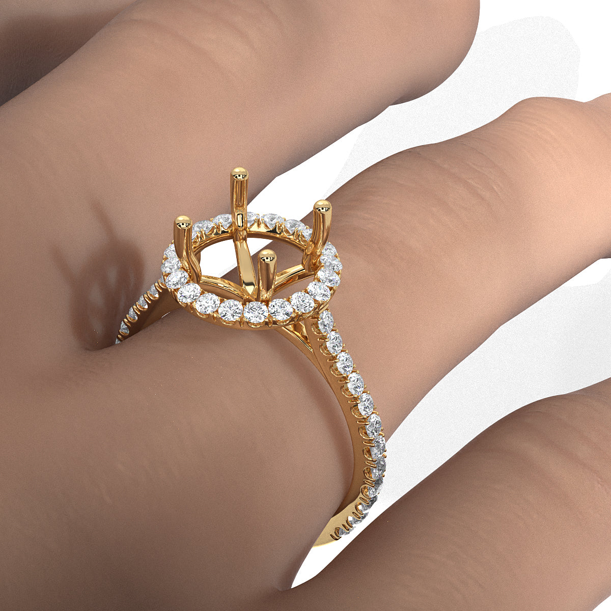 French U Pave Set Halo Semi Mount Lab Grown Diamond Engagement Ring 0.54 Ct.