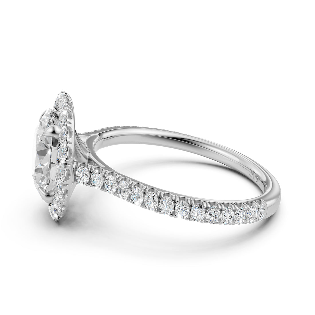 French U Pave Set Halo Lab Grown Diamond Round Engagement Ring