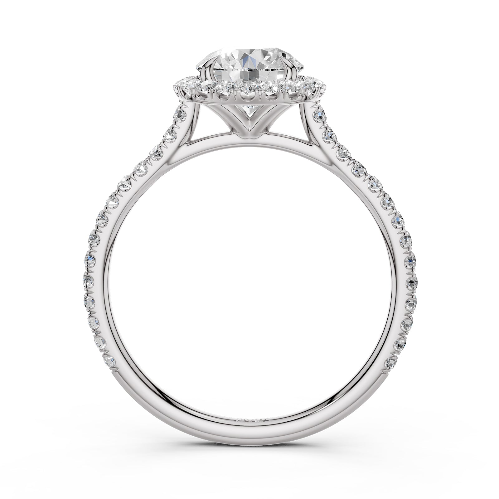 French U Pave Set Halo Lab Grown Diamond Round Engagement Ring