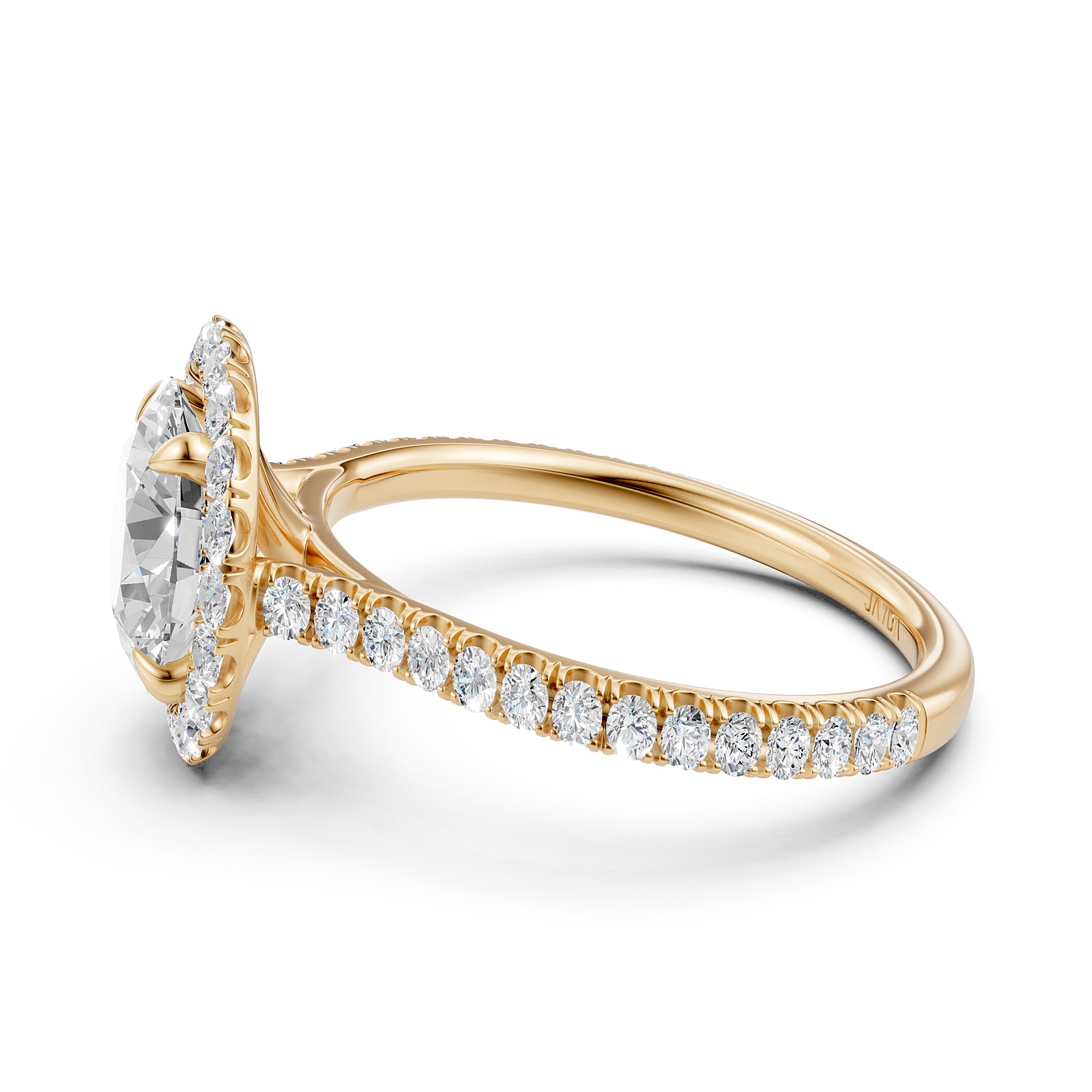 French U Pave Set Halo Lab Grown Diamond Round Engagement Ring