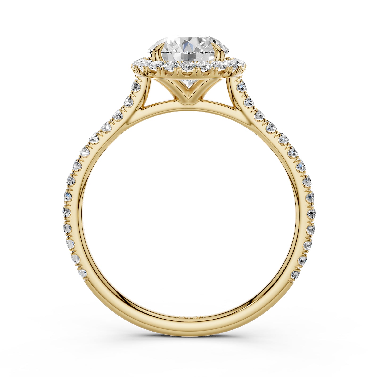 French U Pave Set Halo Lab Grown Diamond Round Engagement Ring