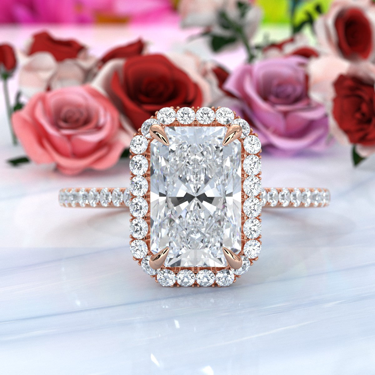 French U Pave Halo 2.54 Ctw. Round IGI Certified Diamond Engagement Ring