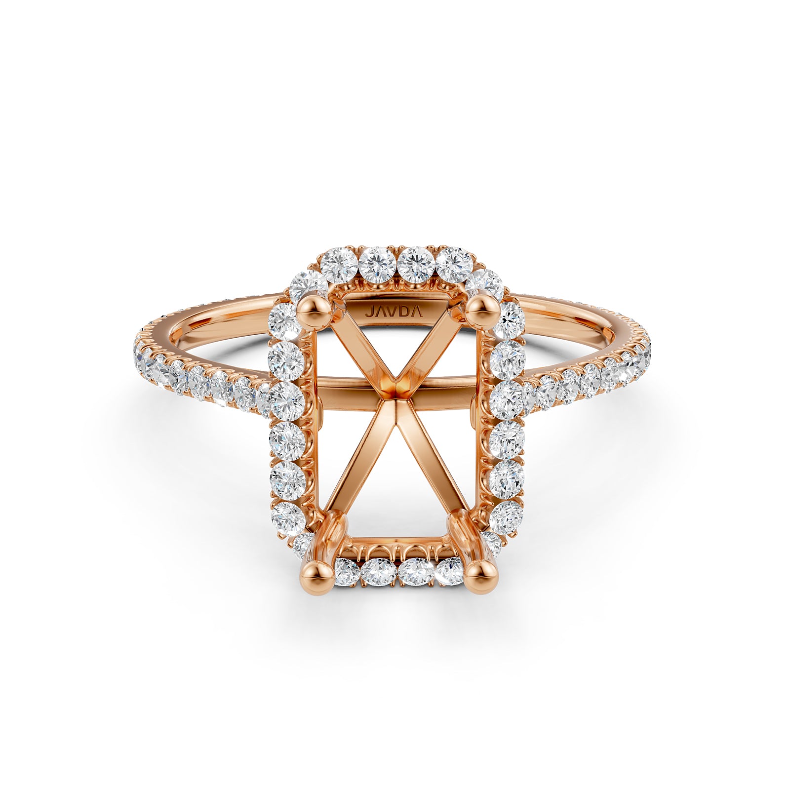 French U Pave Set Halo Semi Mount Lab Grown Diamond Engagement Ring 0.54 Ct.