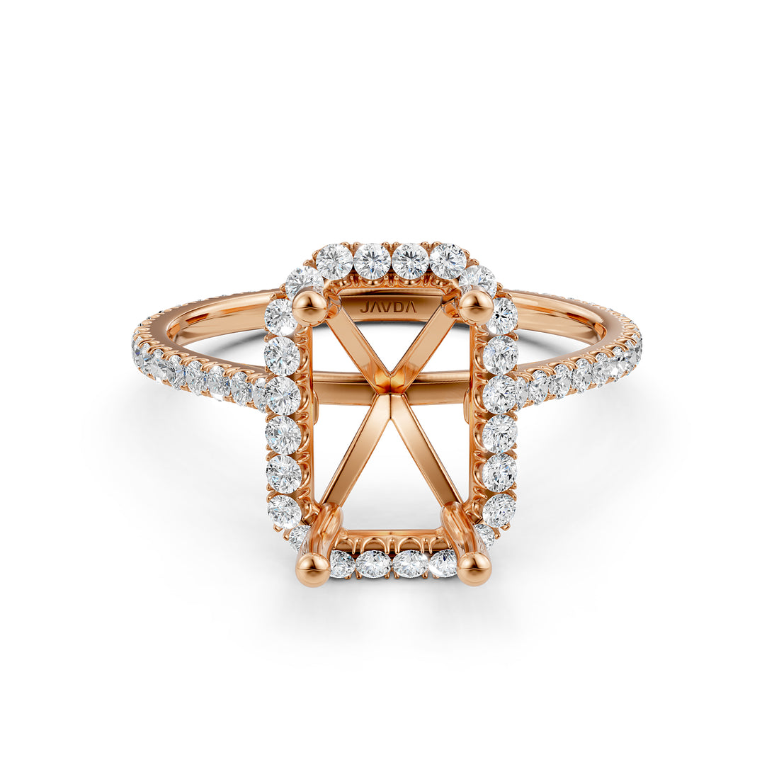 French U Pave Set Halo Semi Mount Lab Grown Diamond Engagement Ring 0.54 Ct.