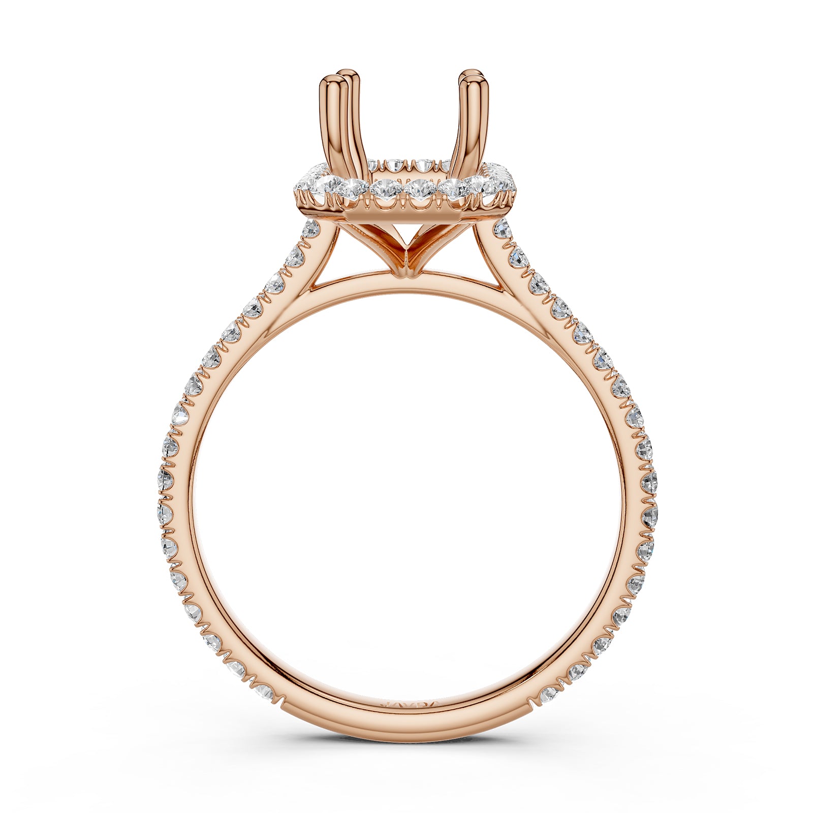 French U Pave Set Halo Semi Mount Lab Grown Diamond Engagement Ring 0.54 Ct.