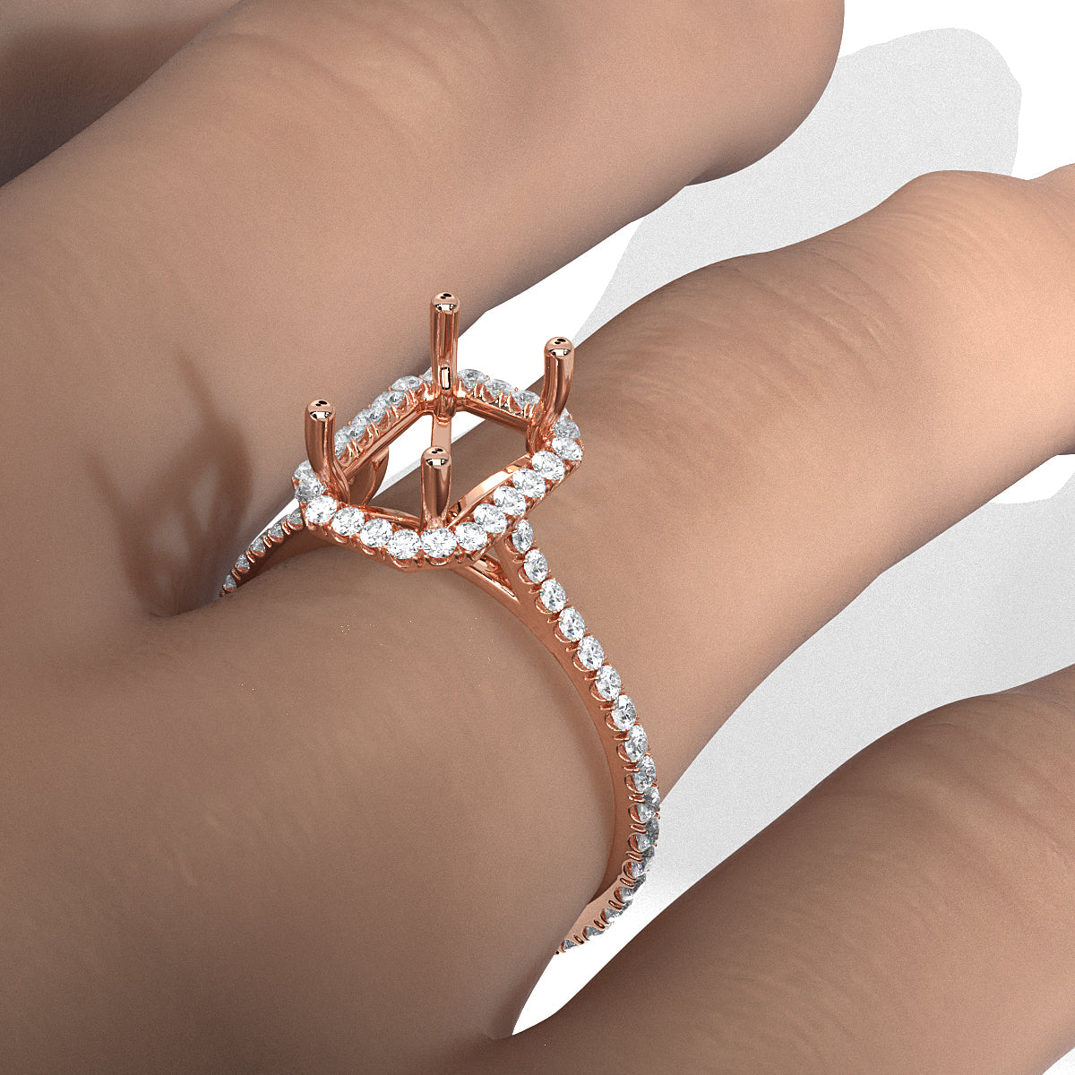 French U Pave Set Halo Semi Mount Lab Grown Diamond Engagement Ring 0.54 Ct.