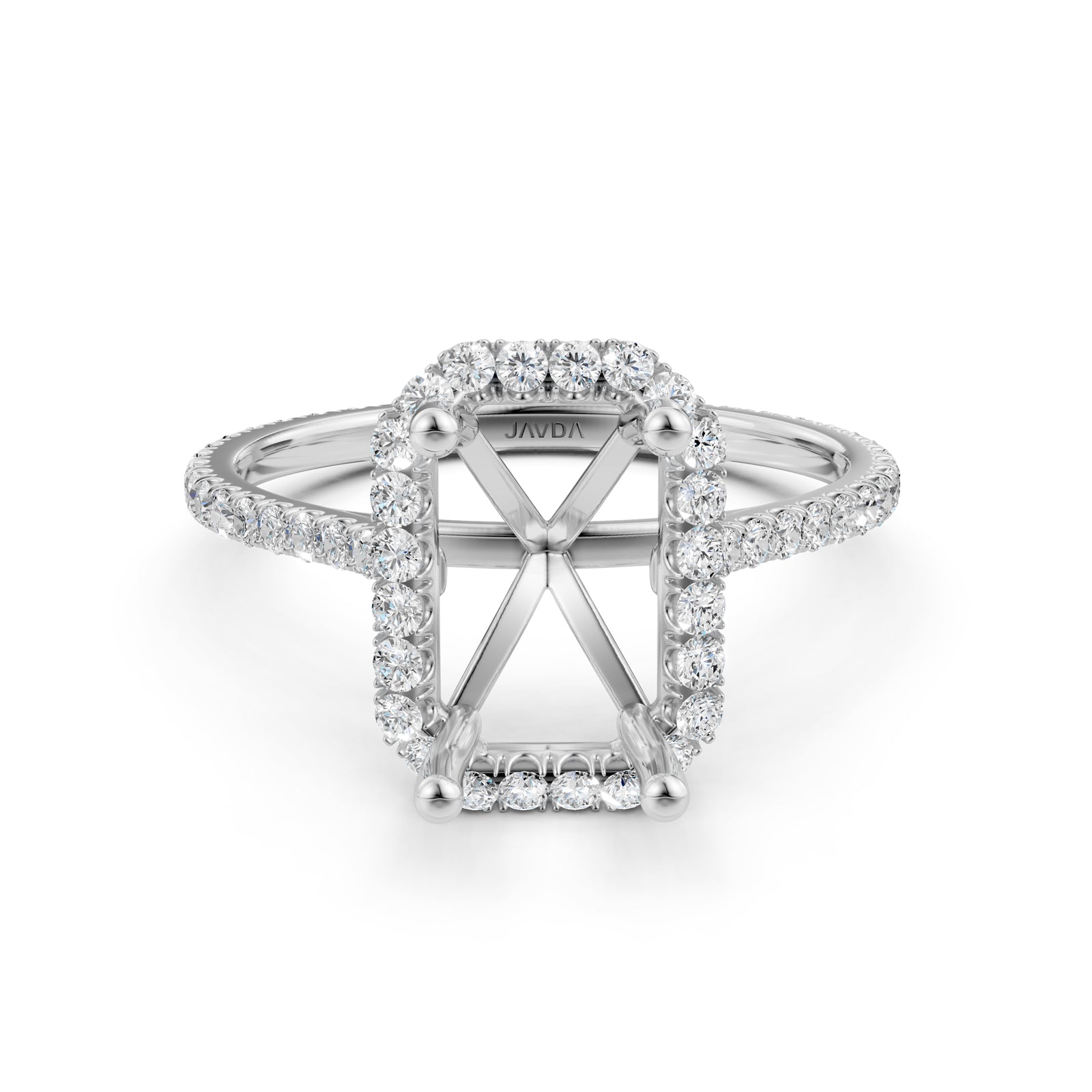 French U Pave Set Halo Semi Mount Lab Grown Diamond Engagement Ring 0.54 Ct.