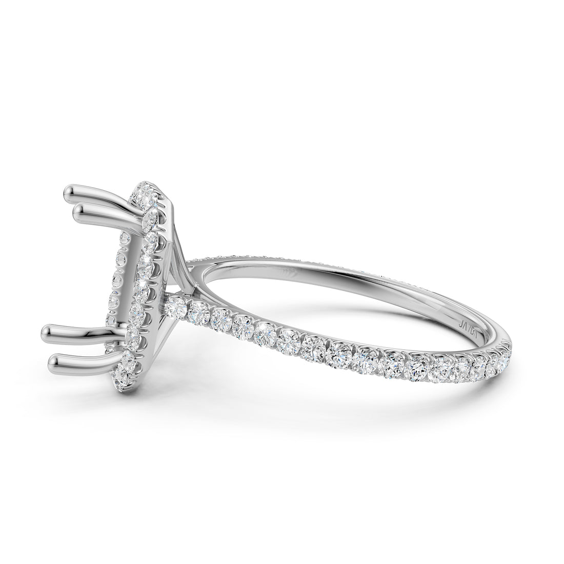French U Pave Set Halo Semi Mount Lab Grown Diamond Engagement Ring 0.54 Ct.