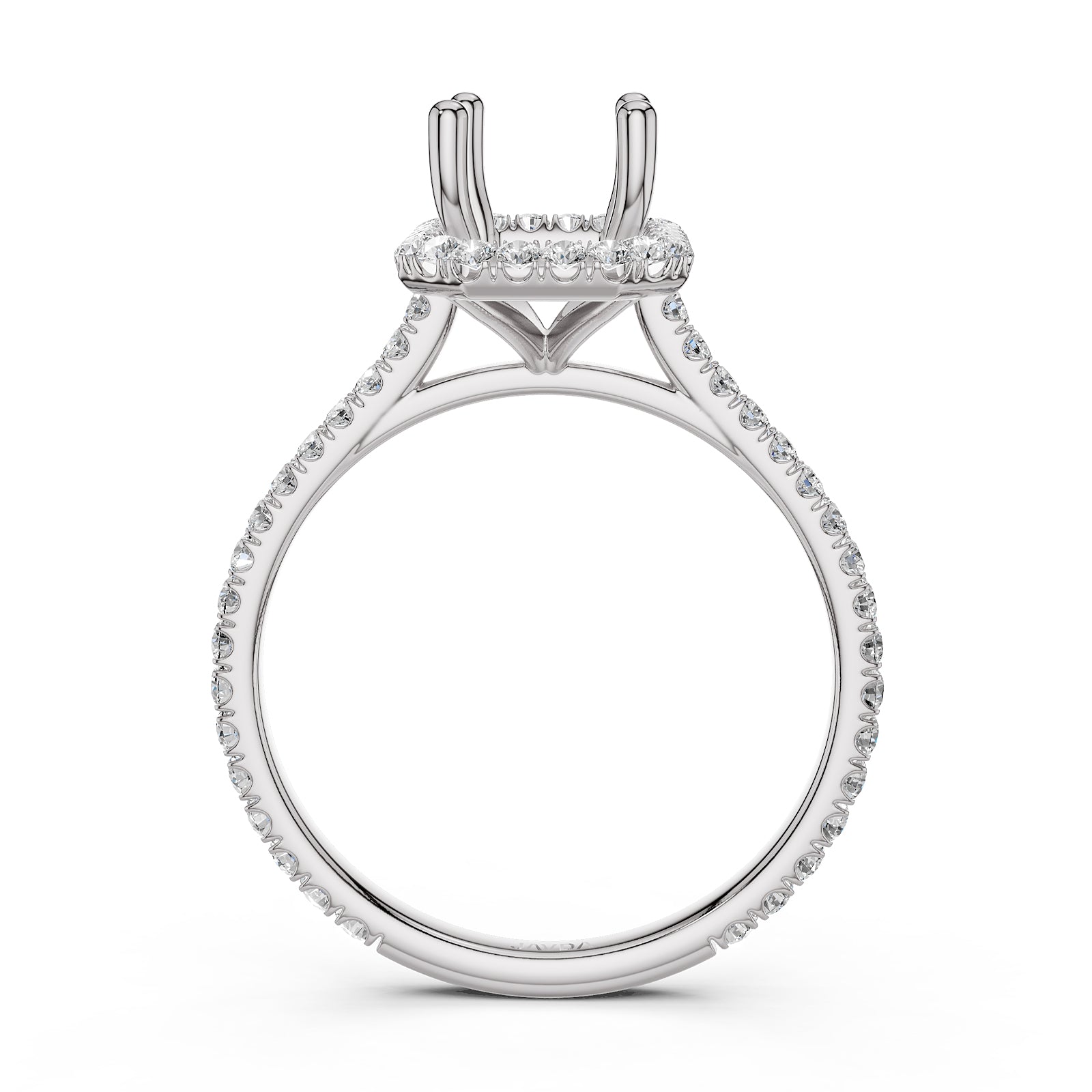 French U Pave Set Halo Semi Mount Lab Grown Diamond Engagement Ring 0.54 Ct.