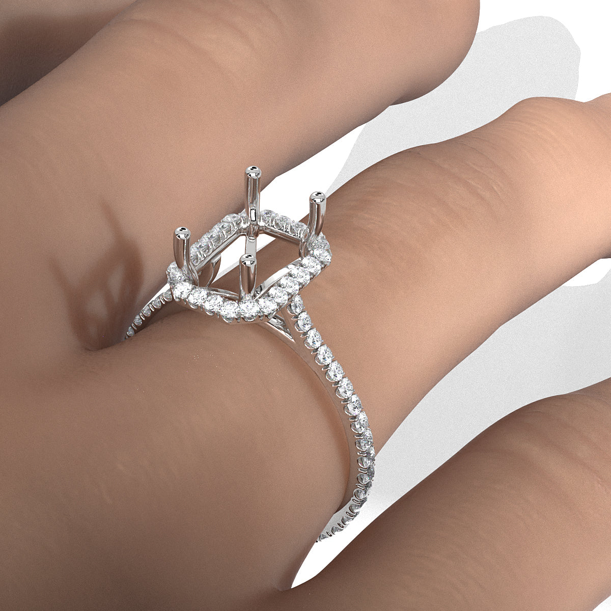 French U Pave Set Halo Semi Mount Lab Grown Diamond Engagement Ring 0.54 Ct.