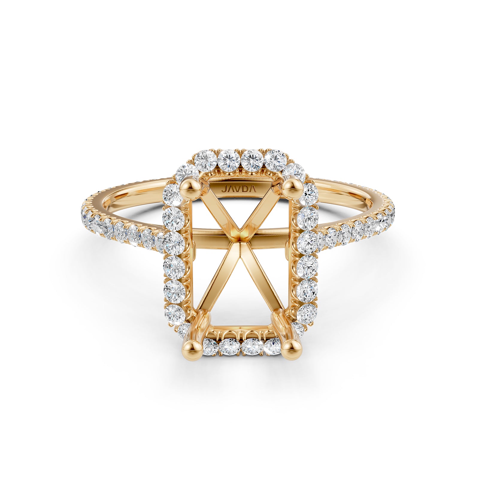 French U Pave Set Halo Semi Mount Lab Grown Diamond Engagement Ring 0.54 Ct.