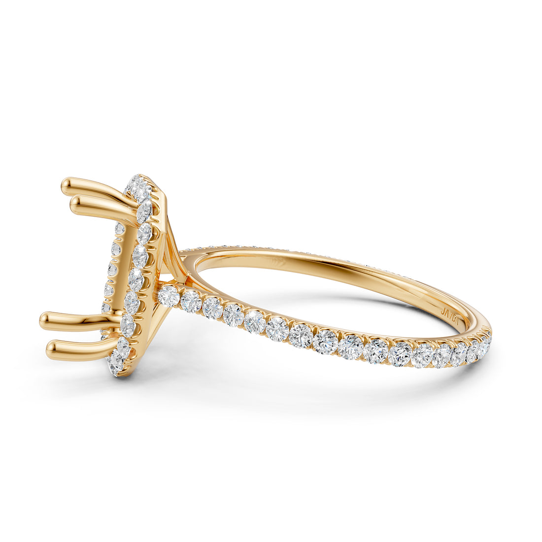 French U Pave Set Halo Semi Mount Lab Grown Diamond Engagement Ring 0.54 Ct.