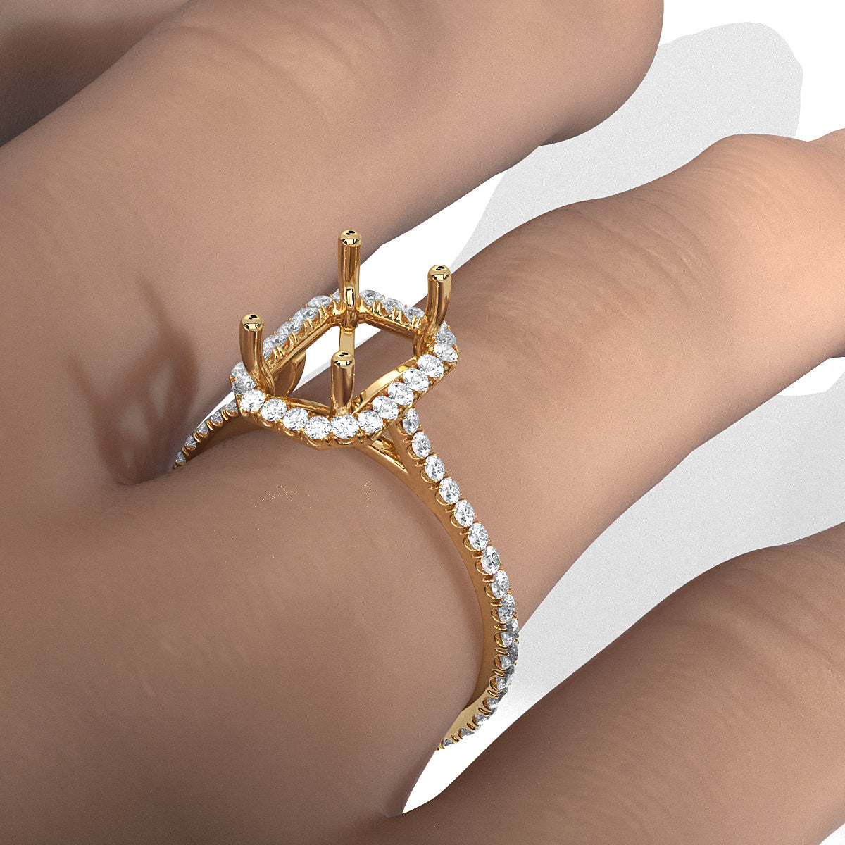 French U Pave Set Halo Semi Mount Lab Grown Diamond Engagement Ring 0.54 Ct.