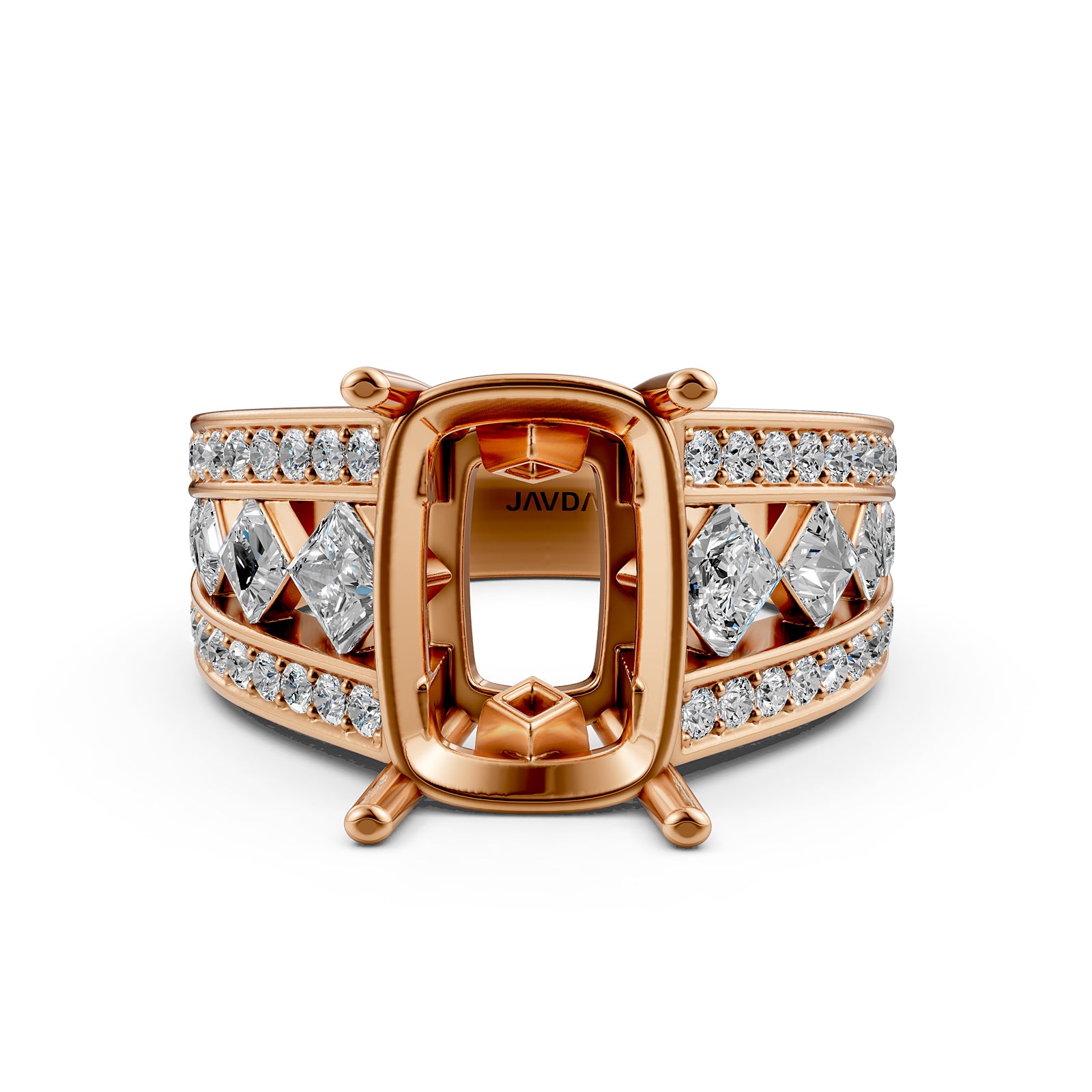 Princess & Round Lab Grown Diamond Semi Mount Engagement Ring 1.25 Ct Pave Setting