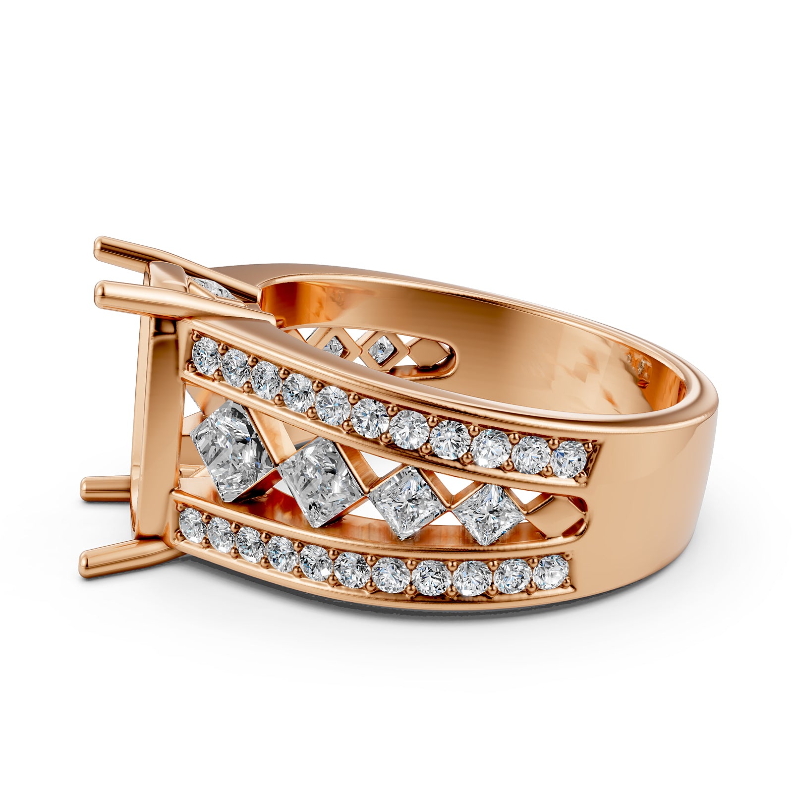 Princess & Round Lab Grown Diamond Semi Mount Engagement Ring 1.25 Ct Pave Setting