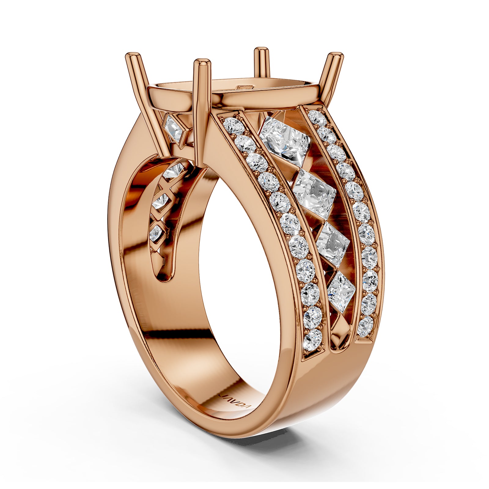 Princess & Round Lab Grown Diamond Semi Mount Engagement Ring 1.25 Ct Pave Setting