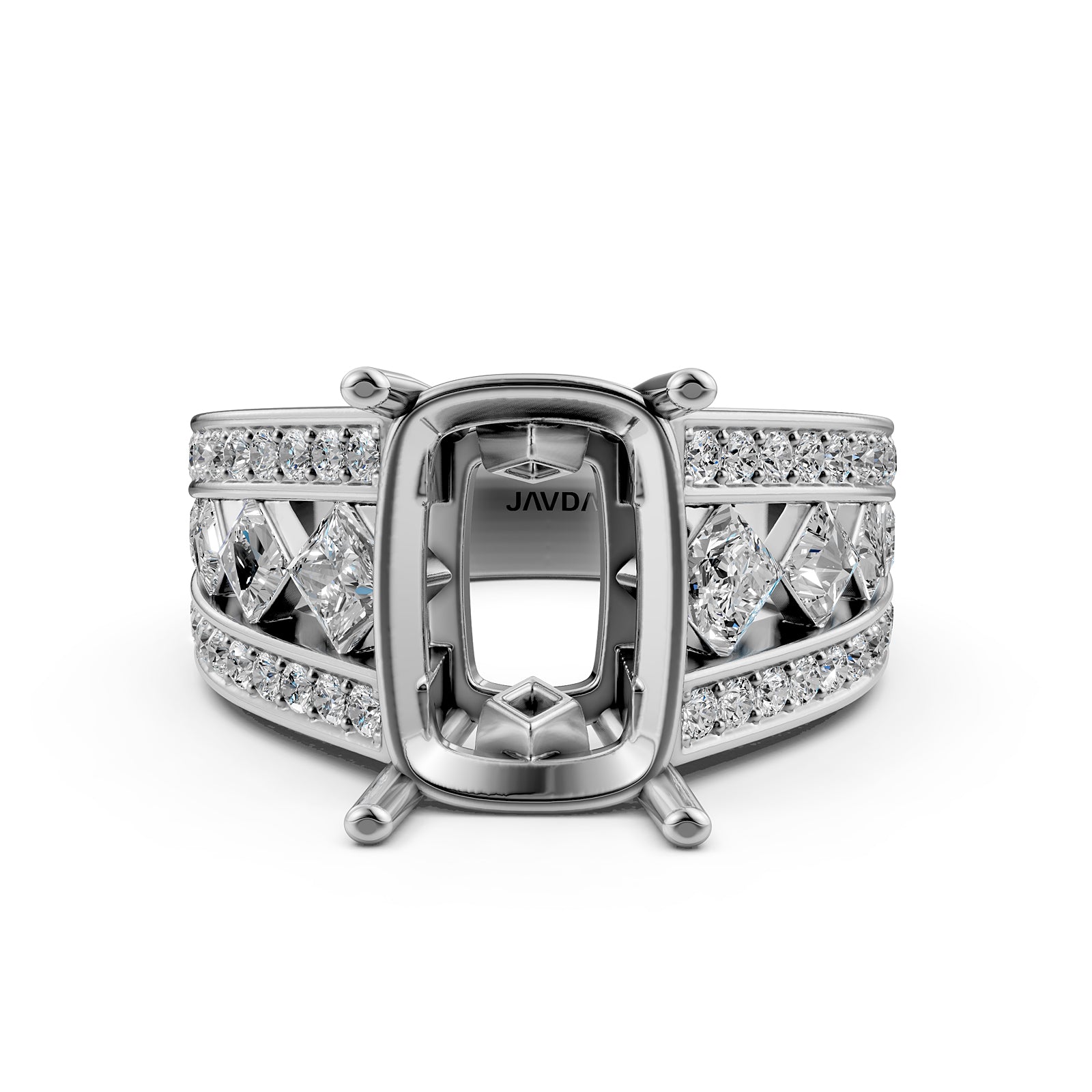 Princess & Round Lab Grown Diamond Semi Mount Engagement Ring 1.25 Ct Pave Setting