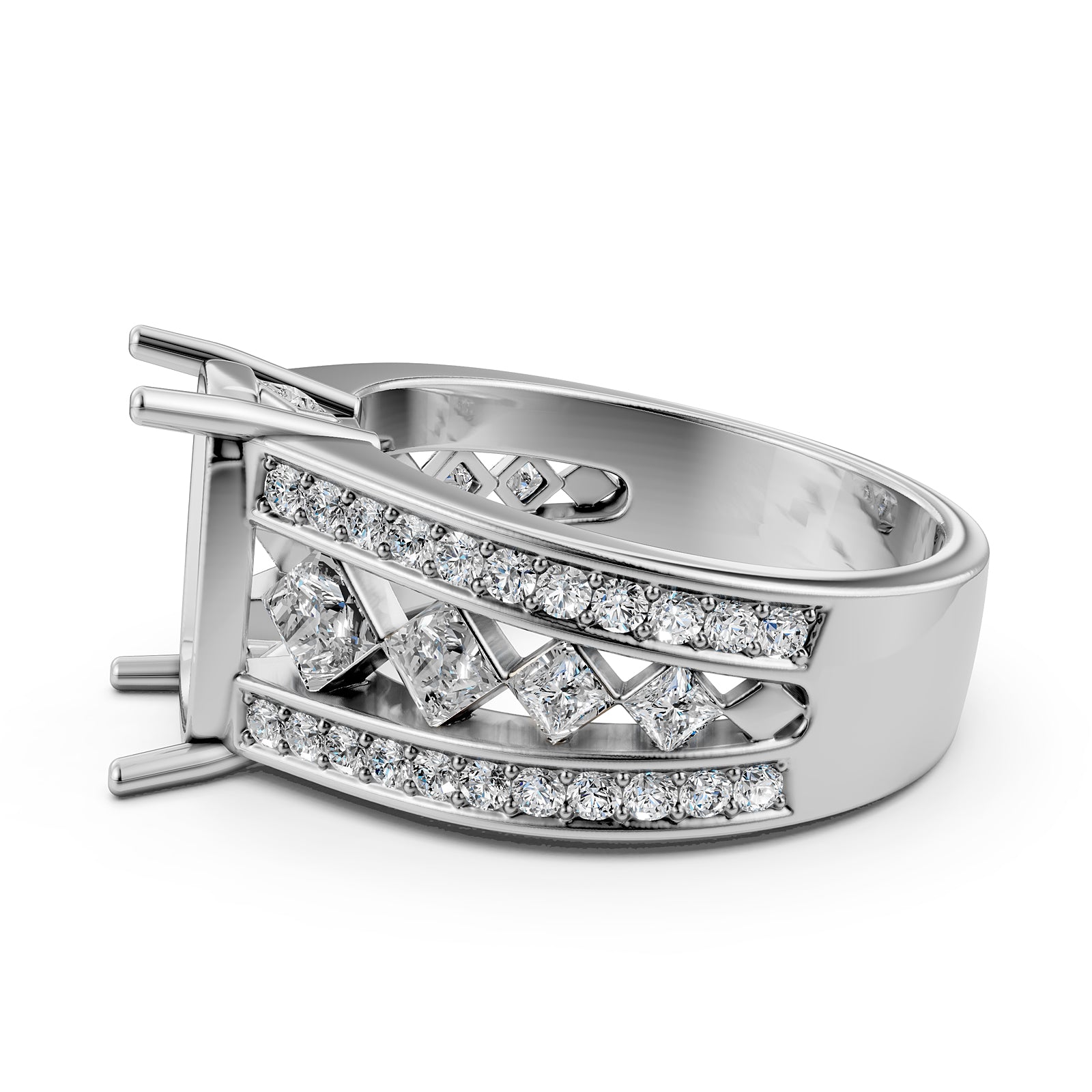 Princess & Round Lab Grown Diamond Semi Mount Engagement Ring 1.25 Ct Pave Setting