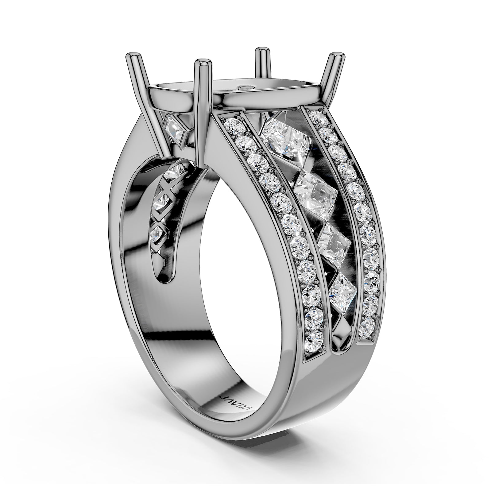 Princess & Round Lab Grown Diamond Semi Mount Engagement Ring 1.25 Ct Pave Setting