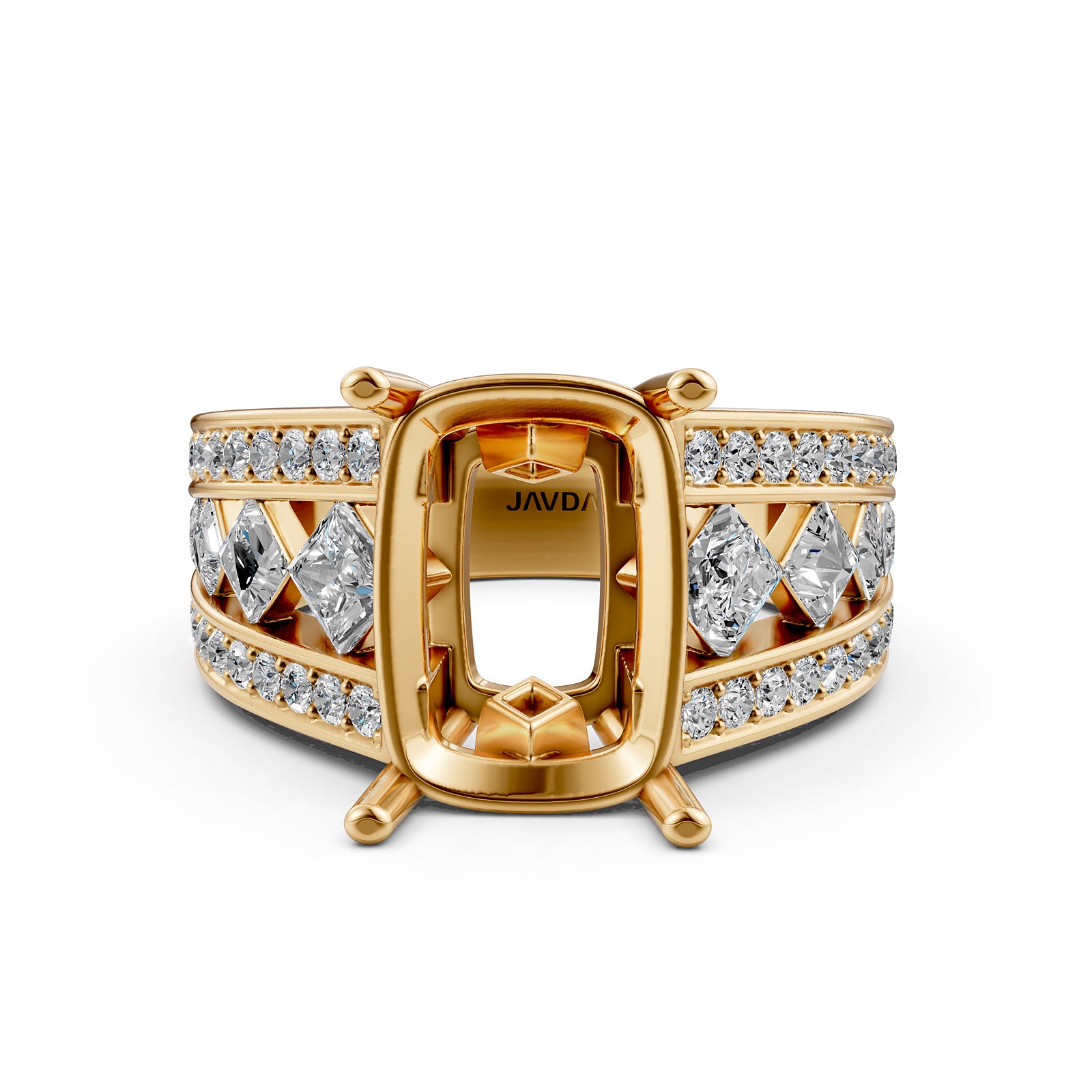 Princess & Round Lab Grown Diamond Semi Mount Engagement Ring 1.25 Ct Pave Setting