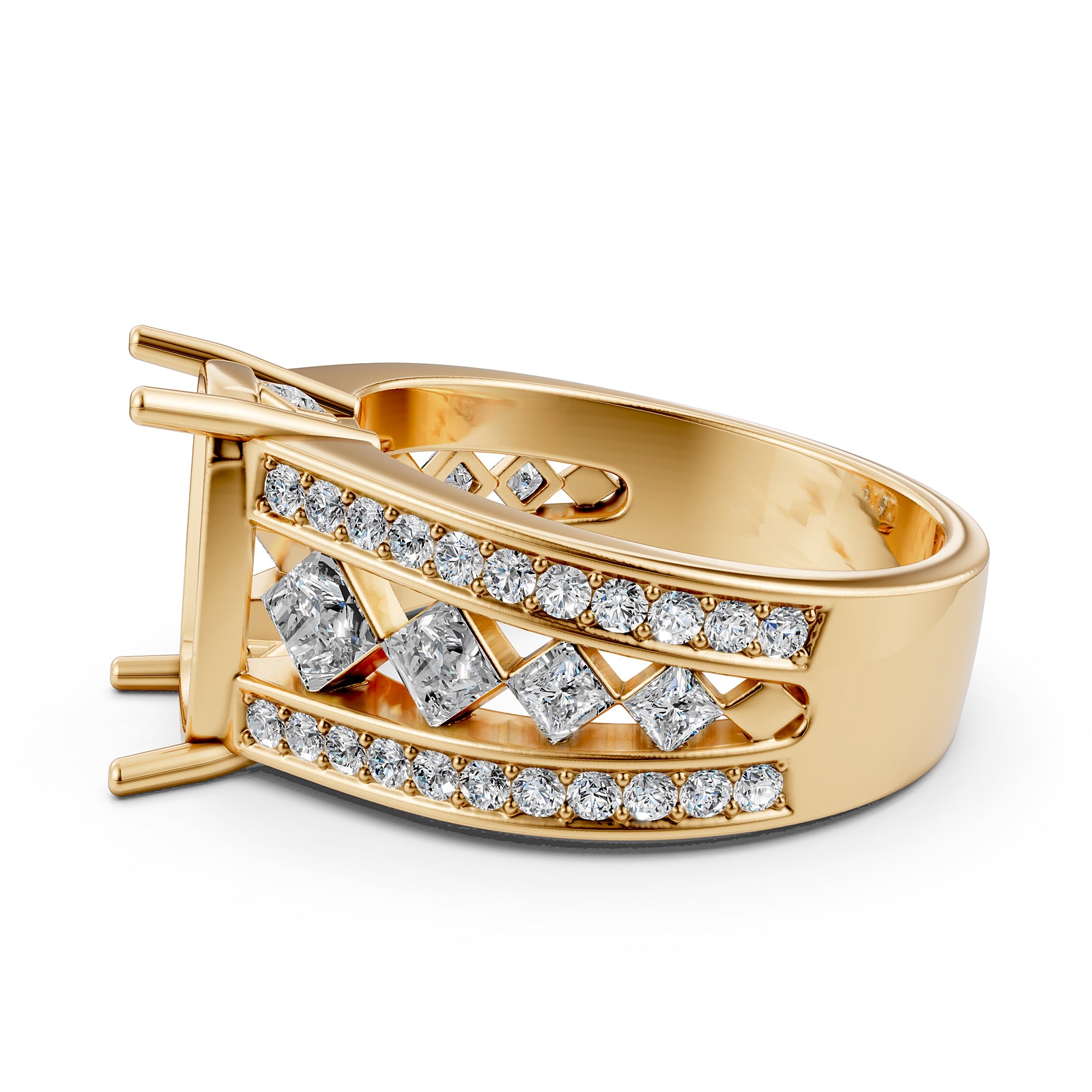 Princess & Round Lab Grown Diamond Semi Mount Engagement Ring 1.25 Ct Pave Setting