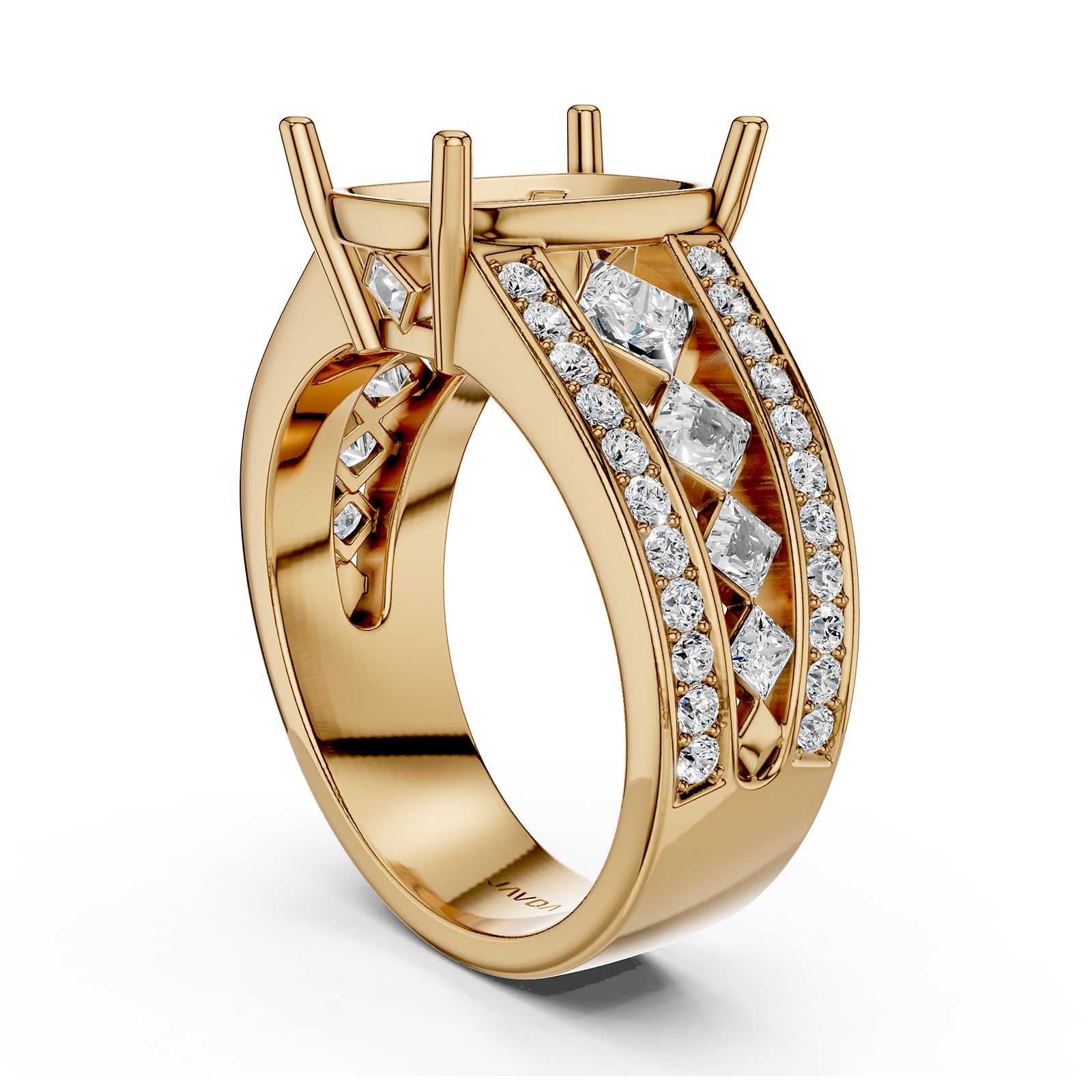 Princess & Round Lab Grown Diamond Semi Mount Engagement Ring 1.25 Ct Pave Setting