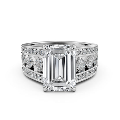 Emerald Cut Lab Grown Diamond Engagement Ring 4.25 Ct IGI Certified with Side Stones