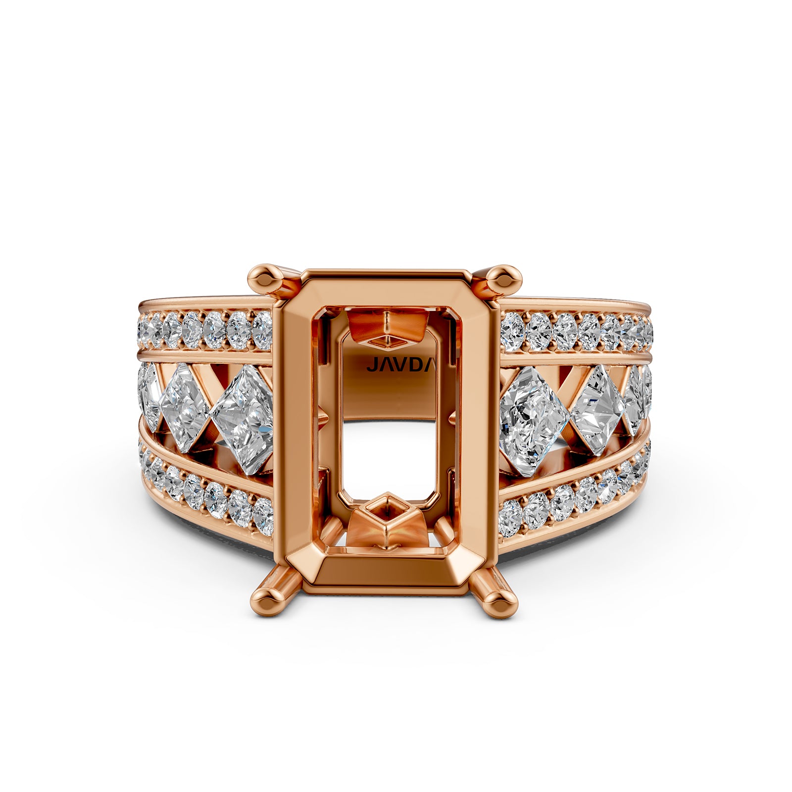 Princess & Round Lab Grown Diamond Semi Mount Engagement Ring 1.25 Ct Pave Setting