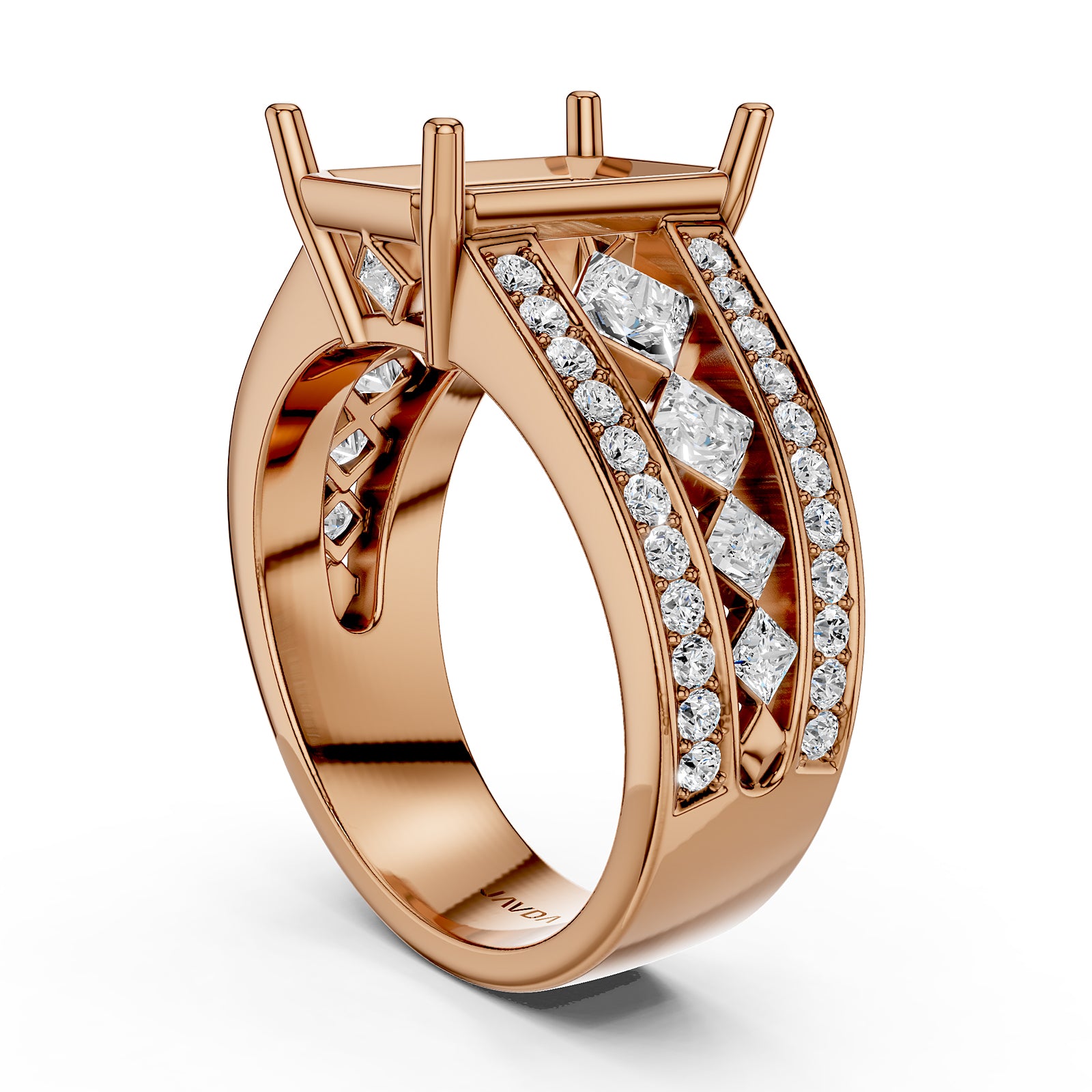 Princess & Round Lab Grown Diamond Semi Mount Engagement Ring 1.25 Ct Pave Setting