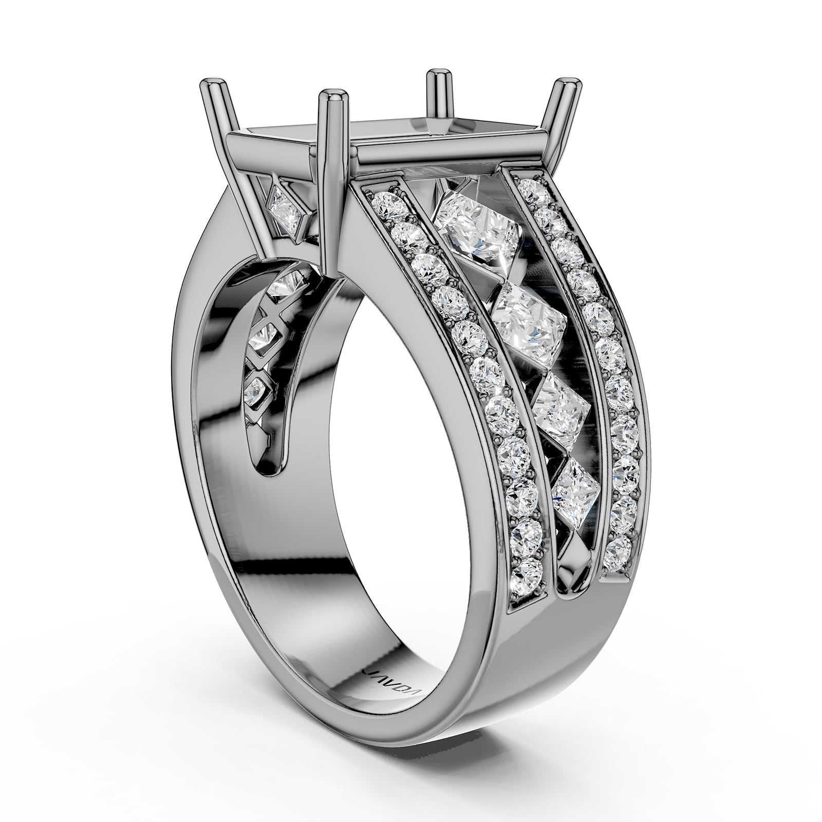 Princess & Round Lab Grown Diamond Semi Mount Engagement Ring 1.25 Ct Pave Setting